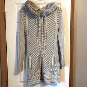 Eddie Bauer Long Faux Fur Hooded Cardigan, Size M